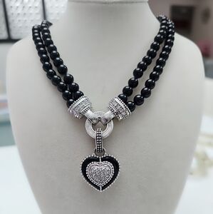 Judith Ripka Elegant Black and Silver Heart Pendant Necklace